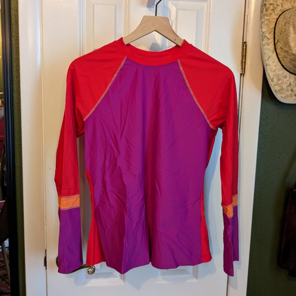 Prana Vibrant Red and Purple Long Sleeve Top